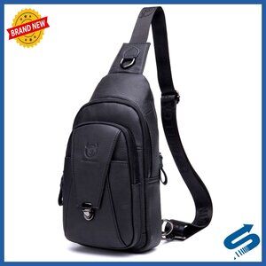 Genuine Leather Sling Bag Multi-Pocket Crossbody Chest Backpack Travel Casual